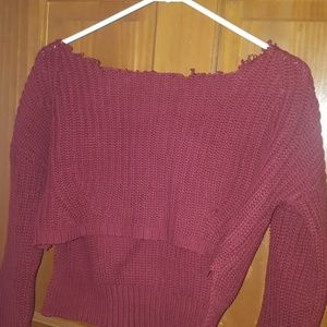 Distressed Maroon Crop Sweater